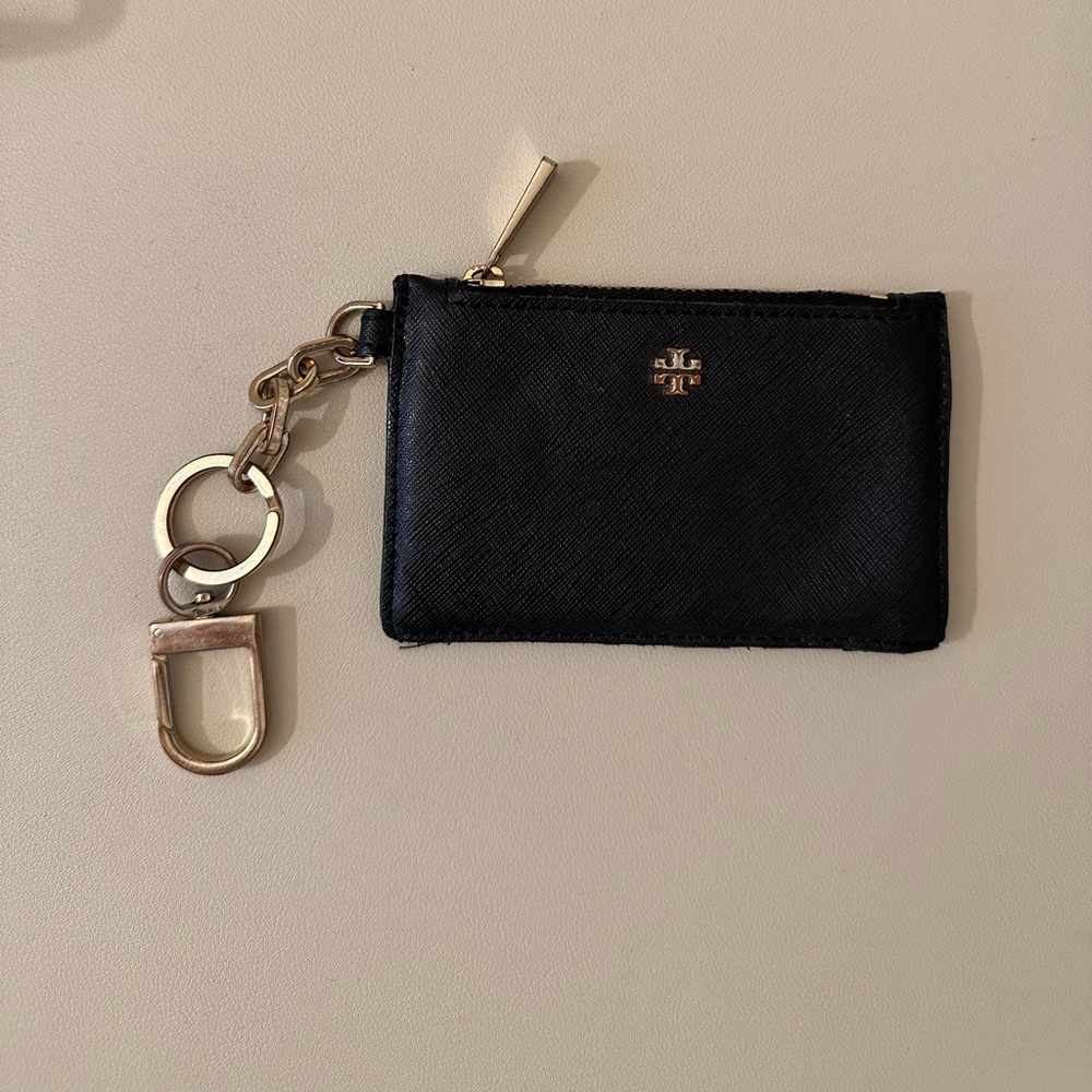 Tory Burch Robinson Keychain Zip Pouch / Card Holder in Black